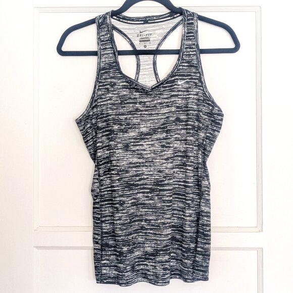 Nike Dri-Fit Racer Back Tank Top Singlet - Black White Pattern Medium - Picture 1 of 4